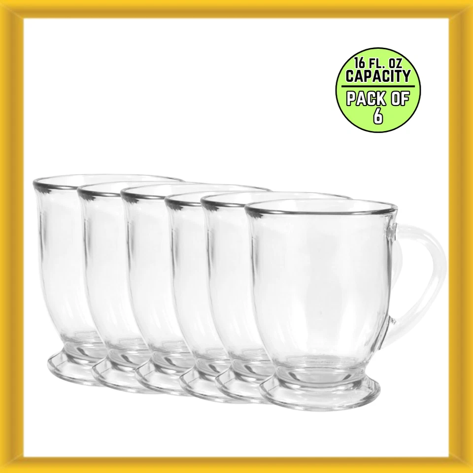 Anchor Hocking 16oz. Tazas transparentes de café de vidrio sin BPA (PAQUETE DE 6) NUEVAS Foto 1 de 4