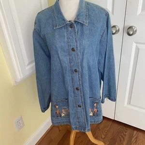 XL Denim Cotton Chore Work Jacket Embroidered Disney JUNGLE BOOK Pockets VTG - Picture 1 of 7