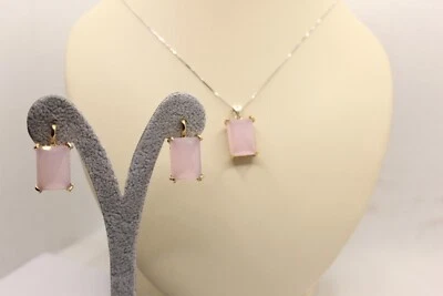 PARURE CIONDOLO ORECCHINI ARGENTO DORATO VINTAGE ZIRCONE ROSA MM EXPLOIT - Immagine 1 di 4