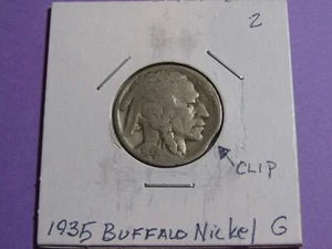 1935-P Buffalo 5c Nickel #2* - Curved Clip Planchet - G - Picture 1 of 2