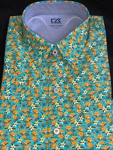 Cutter & Buck Men's Button down Shirt Floral Aqua/Orange Short Sleeve Large - Picture 1 of 2