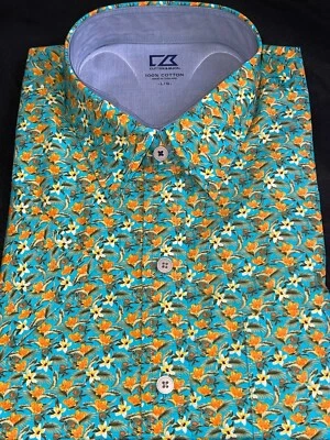 Cutter & Buck Men's Button down Shirt Floral Aqua/Orange Short Sleeve Large - Image 1 of 2