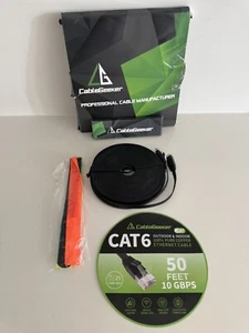 Brand New Cable Geeker 50 ft Cat 6 Black Ethernet Cord 24 clips 4strapsb 10Gbps - Picture 1 of 8