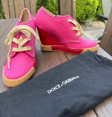 NUEVO DOLCE y GABBANA Rosa/Rojo Zapatillas Cuñas Talla 36 Foto 1 de 4