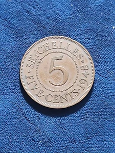 1948 SEYCHELLES COIN, 5 CENTS KM.#7 - Picture 1 of 2