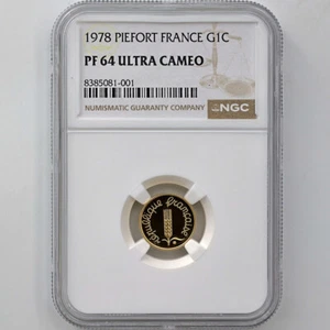 1978 France 1 Centime Piefort Gold Proof Coin NGC PF 64 UC - Picture 1 of 4