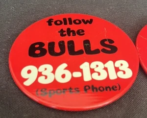 2 Vintage Chicago Bulls “Follow The Bulls Sports Phone” Pins - Picture 1 of 4