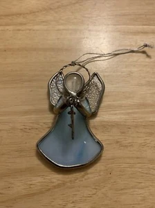 Ganz?? Stained Glass Angel Ornament White with Fishing Pole & Fish Charm 3" EUC - Picture 1 of 5