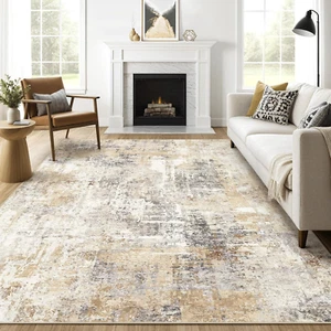 8X10 Area Rugs Living Room: Washable Large Abstract Modern Soft Rug Stain Resist - Picture 1 of 8