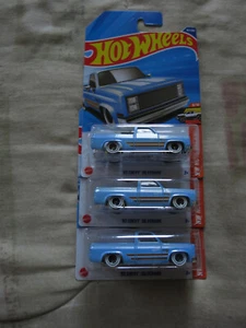 2025 HOT WHEELS HW HOT TRUCKS '83 CHEVY SILVERADO BLUE LOT OF 3 - Picture 1 of 2