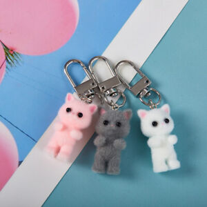 Cartoon 3D Flocking Cat Keychain Kawaii Cat Animal Key Ring Souvenir Gifts WIN
