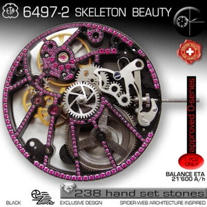 MOVEMENT ETA UNITAS 6497-2, BL109, SPIDER SKELETON, RED STONE DECORATED, SWISS - Picture 1 of 4
