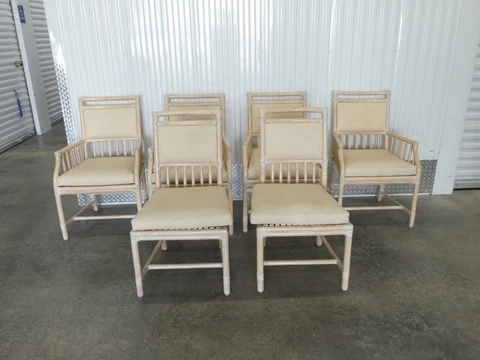 6 VINTAGE  NATURAL LEATHER WRAPPED MCGUIRE DINING CHAIRS Cover