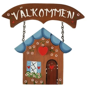 Swedish Valkommen Welcome Wood Sign Plaque Wall Hanging Art Handmade Handpainted - Picture 1 of 14