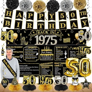 50Th Birthday Decorations for Men Women, 21Pcs Back in 1975 Banner Party Supplie - Picture 1 of 12