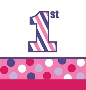 Sweet Stripes Girl Polka Dot 1st Birthday Party Decoration Plastic Tablecover - Picture 1 of 1