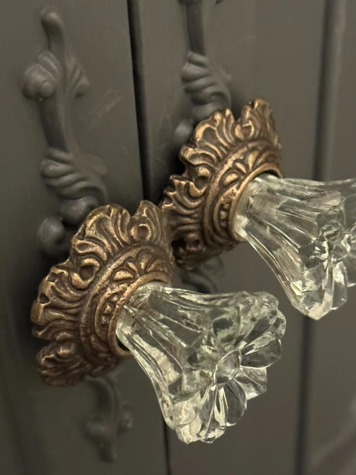 2; Perillas para muebles vintage octogonales de vidrio y latón bronce tiradores de puerta gabinete Foto 1 de 4