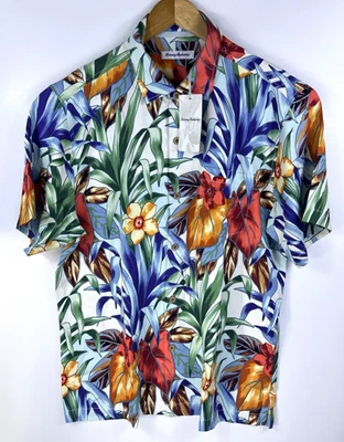 New Tommy Bahama Shirt Men 100% Silk Botanic Floral Fleur De Lune Vanilla Ice XL - Image 1 of 4