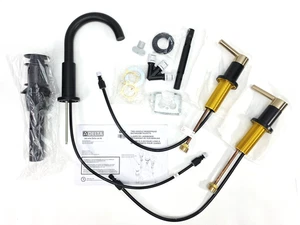 Delta 35749LF-GZ Nicoli grifo de baño amplio, negro mate/bronce champán - Imagen 1 de 9