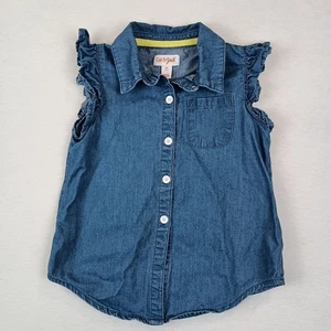 Cat & Jack Chambray Hemd mit Knopfleiste Mädchen Größe 3T vorne Knoten Flatterärmel - Bild 1 von 4