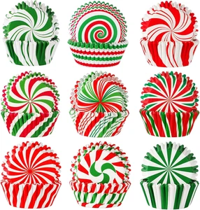 450 piezas forros para cupcakes de Navidad, tazas para hornear con patrón de dulces de Navidad - Imagen 1 de 18