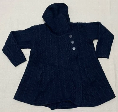 Aran Crafts 爱尔兰制造美利奴羊毛披肩领开衫毛衣 L 码蓝色 — 第 1/4 张图片