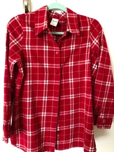 Blair Women's Cotton Flannel Shirt Tunic Red & White Plaid Size Small - Picture 1 of 3