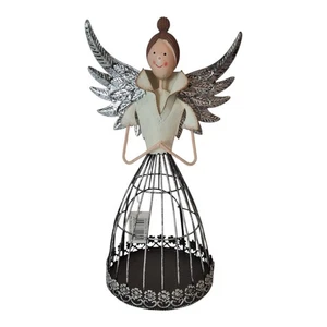 Metallfigur eines Engels mit ausgestreckten Flügeln, hohem Kragen und einem Rock - Bild 1 von 2