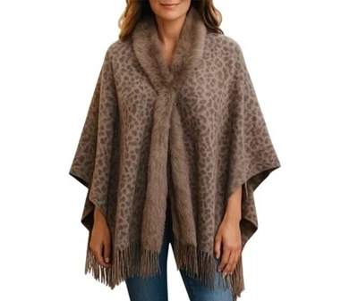 全新带标签 La Fiorentina l 包裹带毛皮装饰双面豹链印花均码 — 第 1/4 张图片