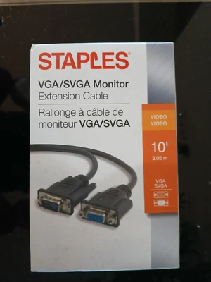 STAPLES VGA/SVGA Monitor Extension Cable 10' - * NEW/Open Box* - Image 1 of 2