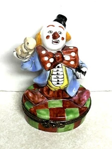 PEINT MAINE LIMOGES FRANCIA PORCELANA CIRCO PAYASO Y CONEJITO CAJA BARATIJA 3 PULGADAS - Imagen 1 de 6