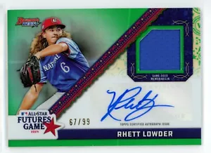 Rhett Lowder 2024 Bowman's Best Green All-Star Futures Game Relic Auto #/99 Reds - Picture 1 of 2