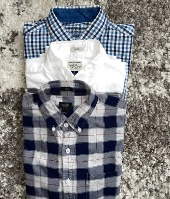 Lote 3 Camisas J.Crew Para Hombres S Multi Botones Calce Ajustado Informal Carrera Cuadros Sólidas Foto 1 de 4