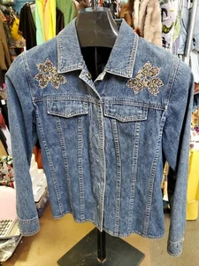 Vtg Christopher & Banks Blue Jean Embossed Jacket Size Med Wc7 - Picture 1 of 2