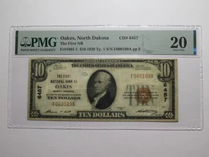 $10 1929 Oakes North Dakota National Currency Bank Note Bill Ch. #6457 VF20 PMG - Picture 1 of 5