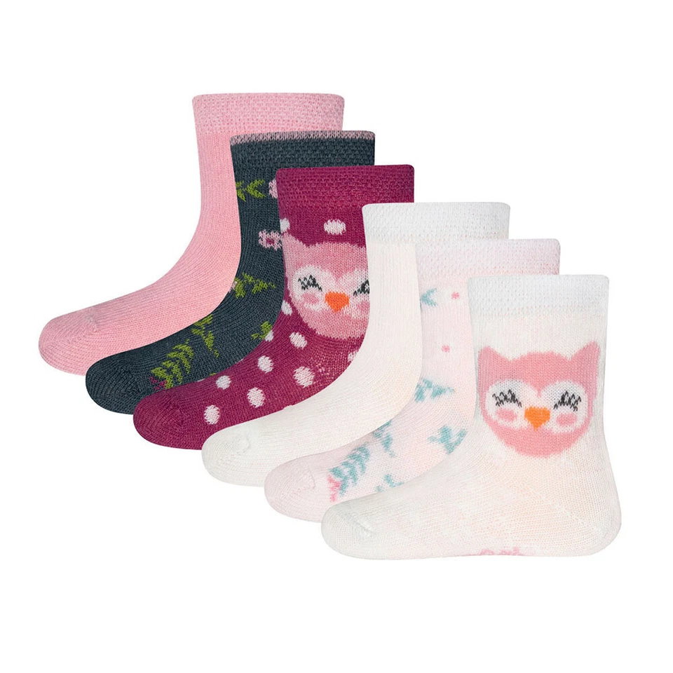 EWERS Socken 6er Pack Eule/Blume/Uni Tiere Baby Mädchen - Bild 1 von 1