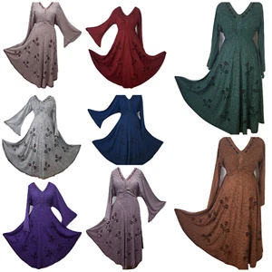 Boho Dress Maxi Boho Long Bell Sleeve V Neck One Size Empire Waist 18 20 22 - Picture 1 of 72