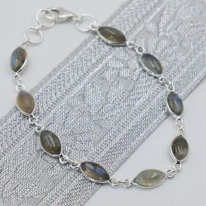Labradorit Armband Silber 925 Cabochon 9 Edelsteine Modern Sterlingsilber Chic - Bild 1 von 3