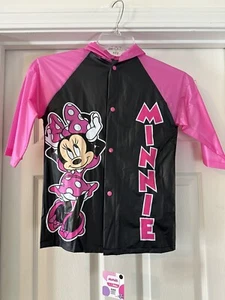 Disney Minnie Mouse Pink & Black Vinyl Raincoat w/Hood Youth Girls Size Small - Picture 1 of 3
