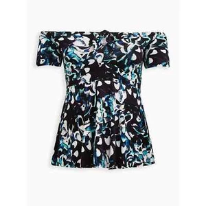 Top Torrid Floral Talla Grande Babydoll Super Suave Corbata Frontal Fuera del Hombro Talla 5 5X - Imagen 1 de 8
