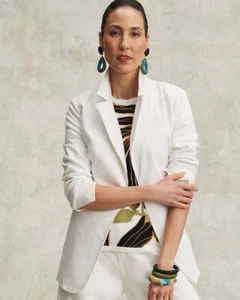 NWT $149 Chicos Denim Collared Blazer Cream White Shoulder Pads Size 2 (US 12) - Picture 1 of 9