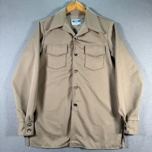 Vintage Time Out Farah Button Up Shirt Mens Medium Brown Flap Pockets USA 70s - Picture 1 of 14
