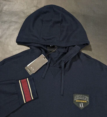 $160 Armani Exchange A|X Men's Dark Blue Pullover Hoodie Size XL Organic Cotton - Image 1 of 4