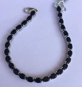 925 Sterling Silver Lab Created Black Spinel Stone Tennis Bracelet For Women's - Picture 1 of 5