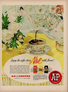 1958 Comestibles Supermercado A&P años 50 anuncio impreso vintage ocho tazas de café - Imagen 1 de 9