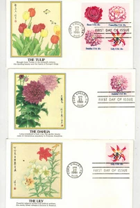 1981 FLOWERS SET OF 5 FLEETWOOD COLOR FDCs INC BLOCK - TULIP ROSE LILY DAHLIA et - Picture 1 of 3