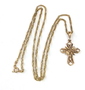 Danecraft Gold Vermeil Sterling Silver Diamond Cut Cross Pendant Necklace 24" - Picture 1 of 12