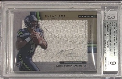 Russell Wilson BGS 9 Auto 2012 Topps Strata Clear Cut Relic New York Giants /99 - Image 1 of 2