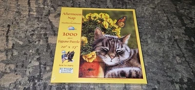 'Afternoon Nap' 1000pc Jigsaw Puzzle Cat Napping In Flowers. Brand New Sealed!!! - Image 1 of 4