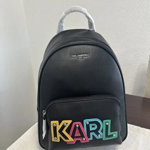 NWT Women's KHLOE Karl Lagerfeld Backpack. Black with colorful Logo and straps - Picture 1 of 6